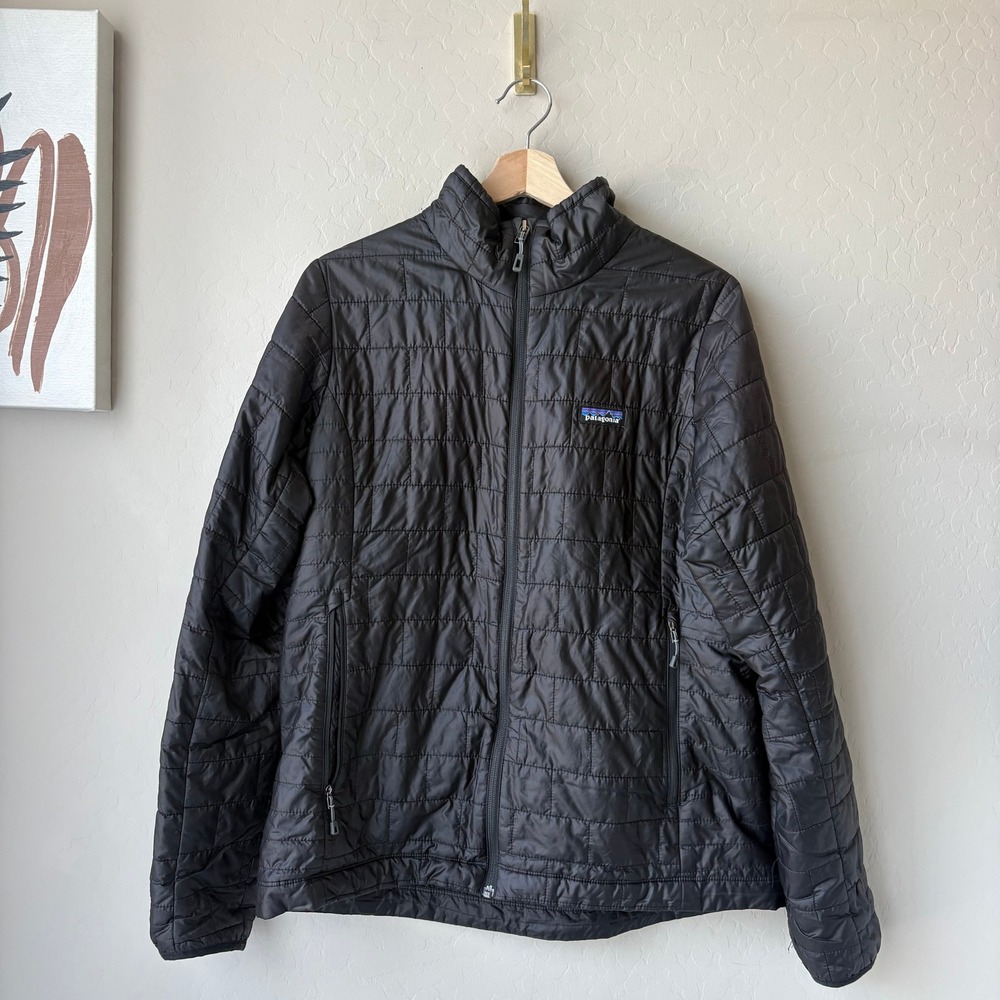 Patagonia Womens Nano Puff Jacket Black Full Zip Quilted Insulated Size Large